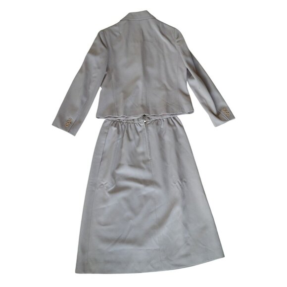 Vintage 90s Neiman Marcus Taupe 100% Wool Skirt Suit Set Women Modern Small Neut - Picture 11 of 13